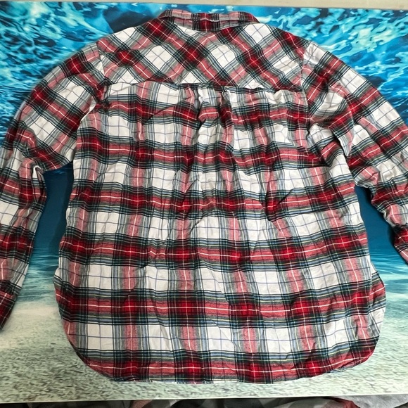 ☀️Time and Tru Red, White & Black Plaid Button-Down Shirt Long Sleeve Flannel - Picture 10 of 11